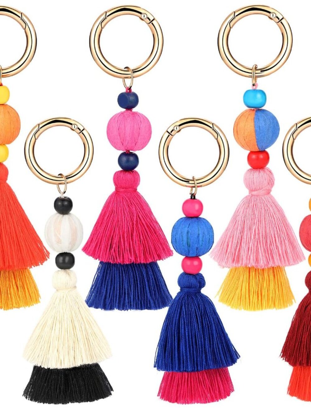 6 Pcs Bohemian Tassel Keychains Pom Pom Bag Charms